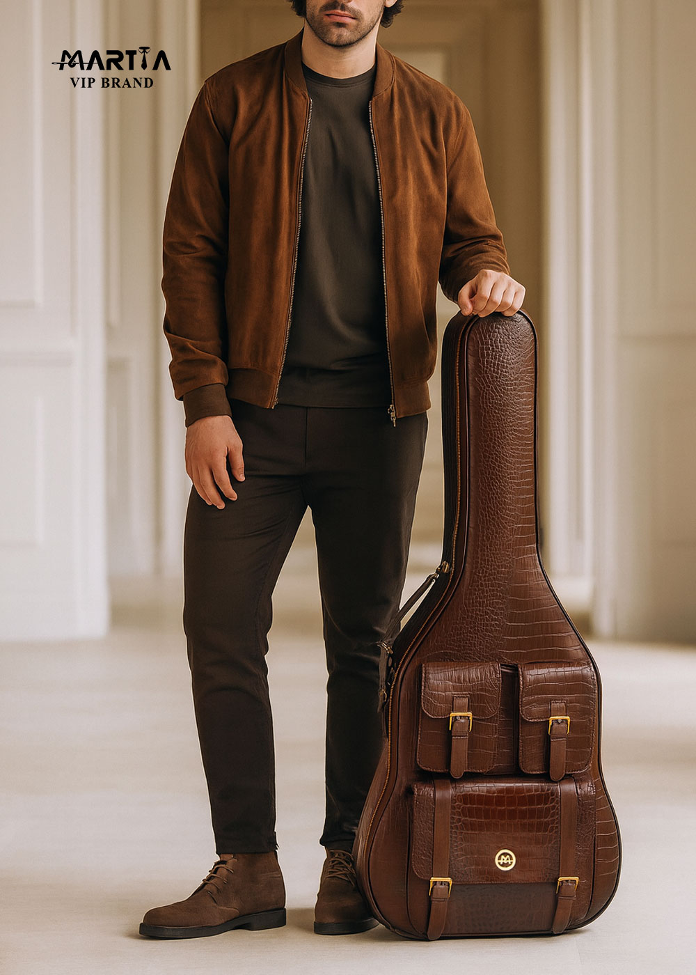 کیف گیتار چرم طبیعی مدل لیزارد