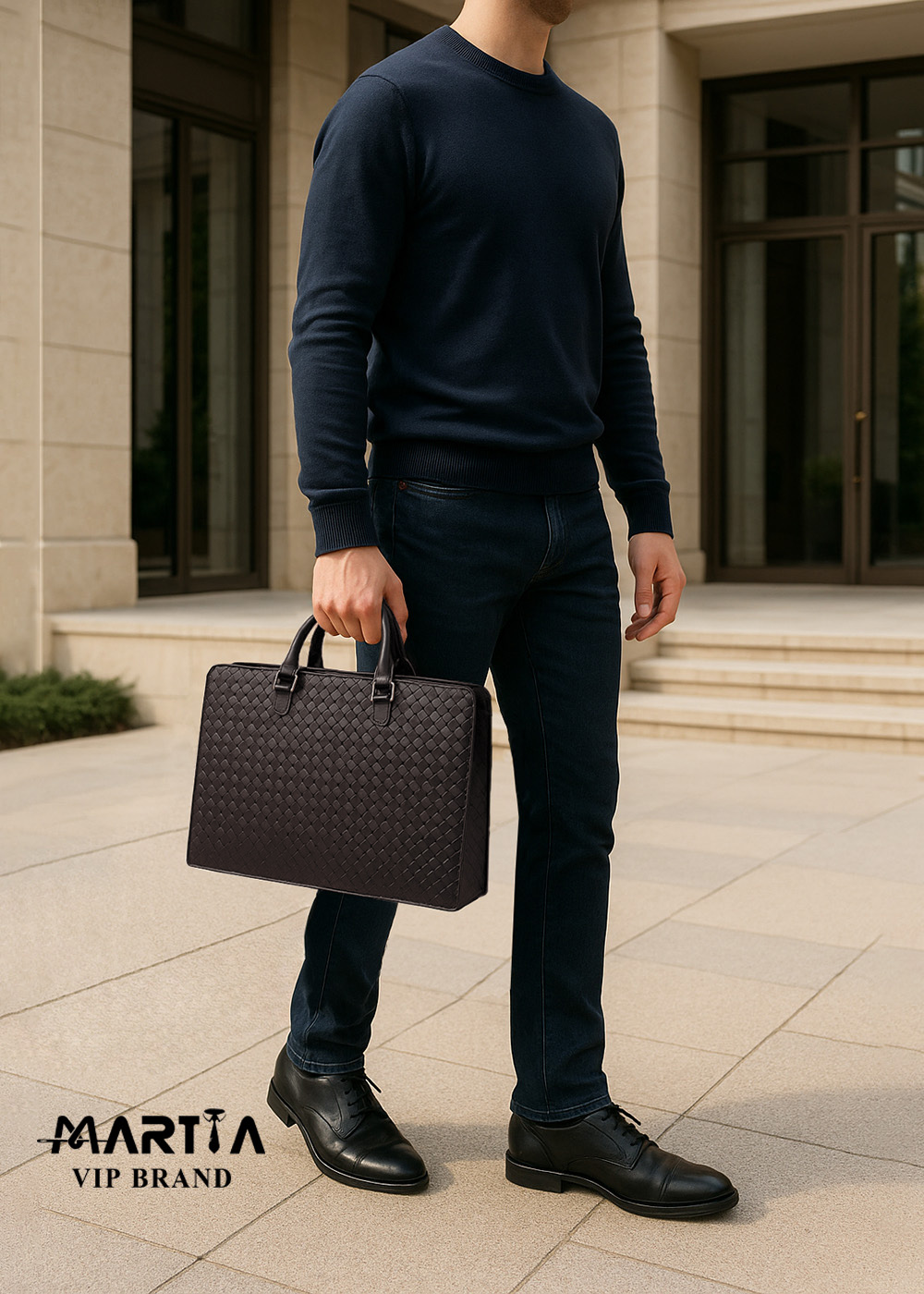 کیف چرم حصیری دست بافت مدل Benito