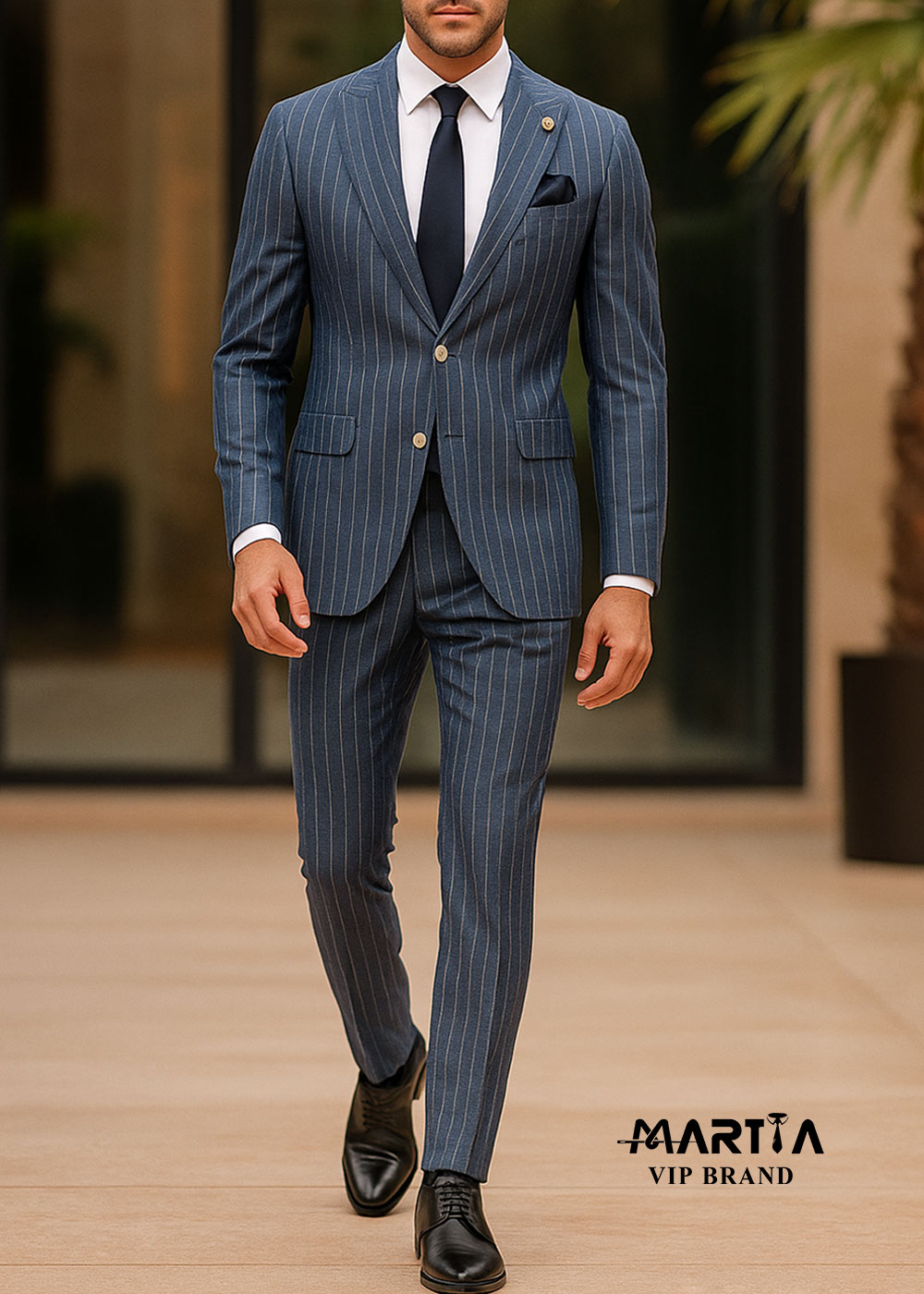 کت شلوار لینن آبی سفید راه راه پارچه ایتالیایی کد16