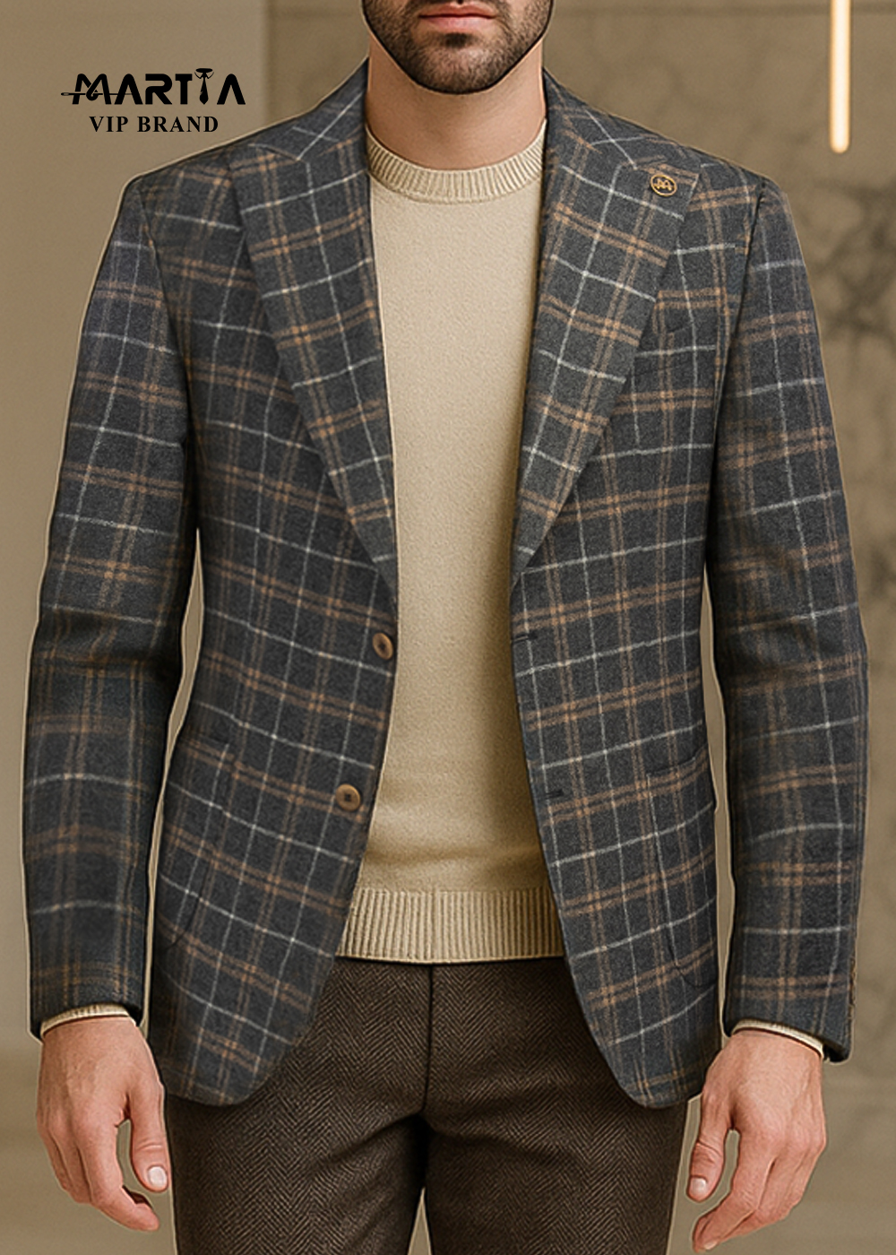 کت تک پشمی پارچه ایتالیایی چهارخانه