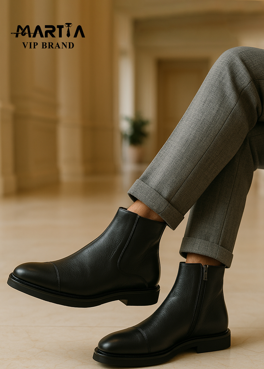 بوت چرم طبیعی بوفالو با زیره ایتالیایی مدل برت کد 18