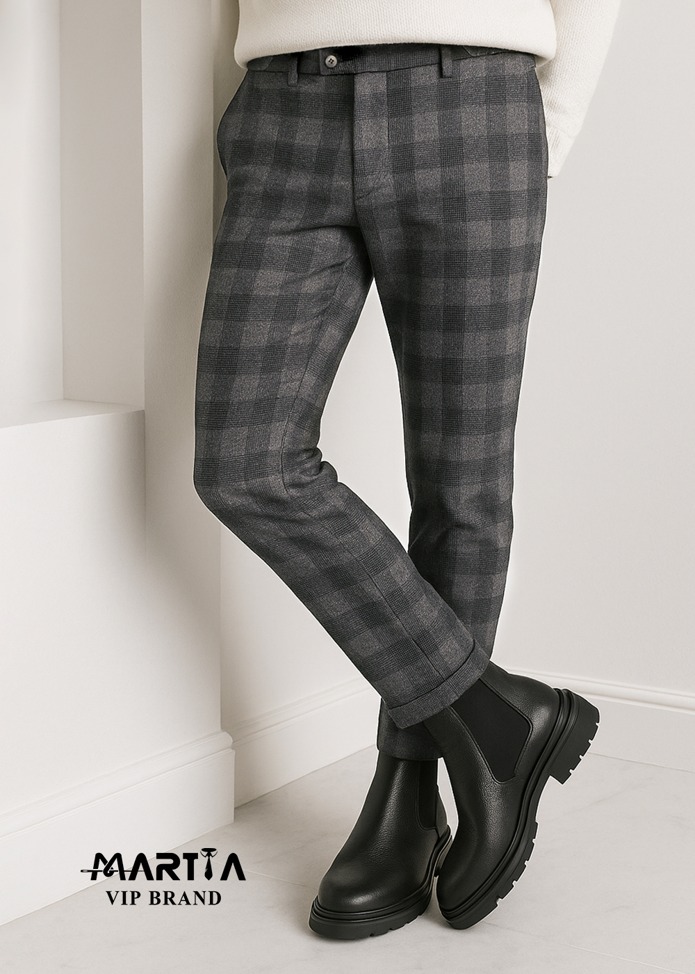 شلوار پشمی پارچه ایتالیایی چهارخانه