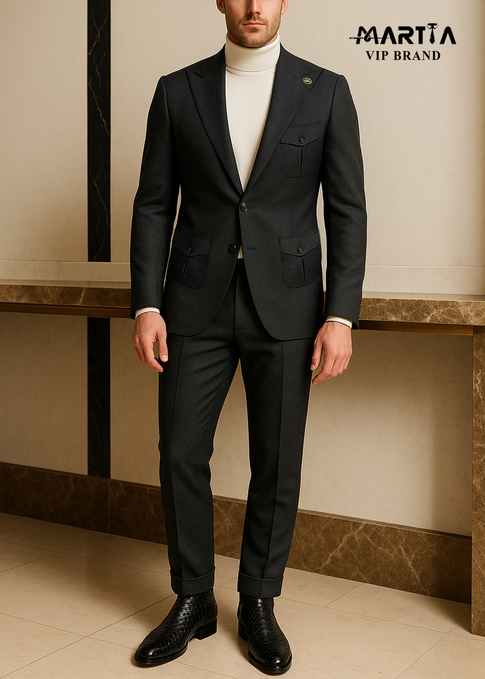 کت شلوار پشمی پارچه ایتالیایی یقه کنت