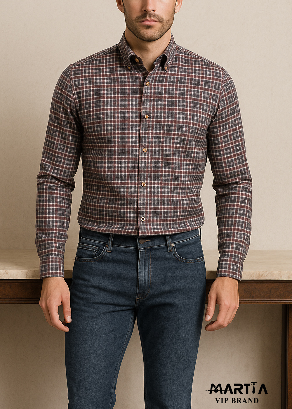 پیراهن پشمی اسلیم چهارخانه