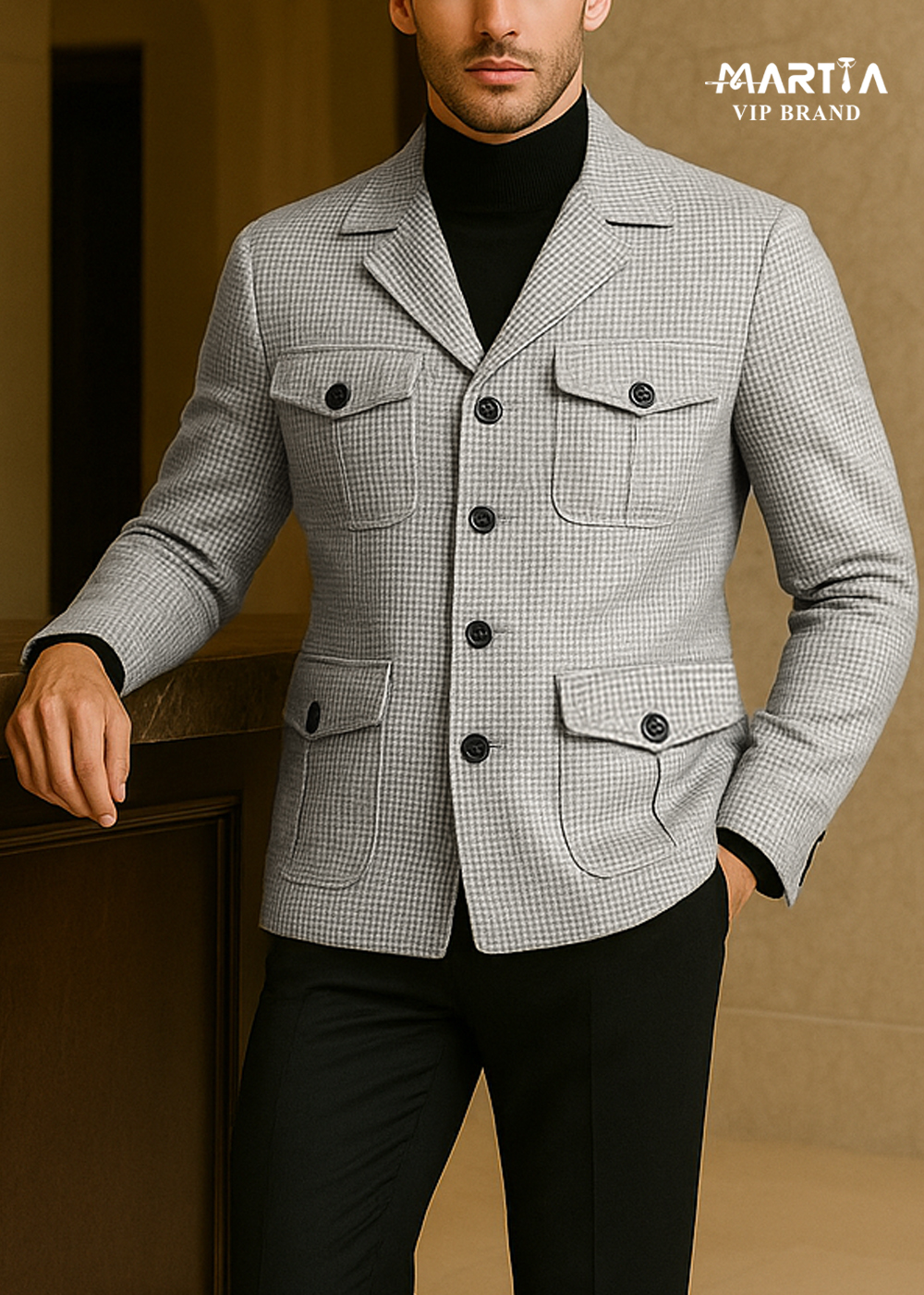 کت تک wool مدل سافاری ایتالیایی چهارخانه