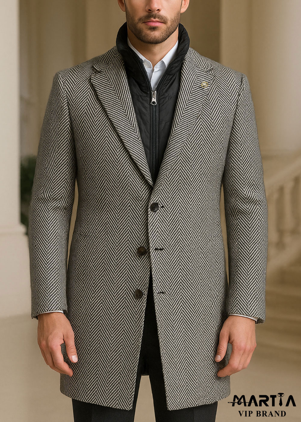 پالتو پارچه صد درصد پشم طرح جناقی