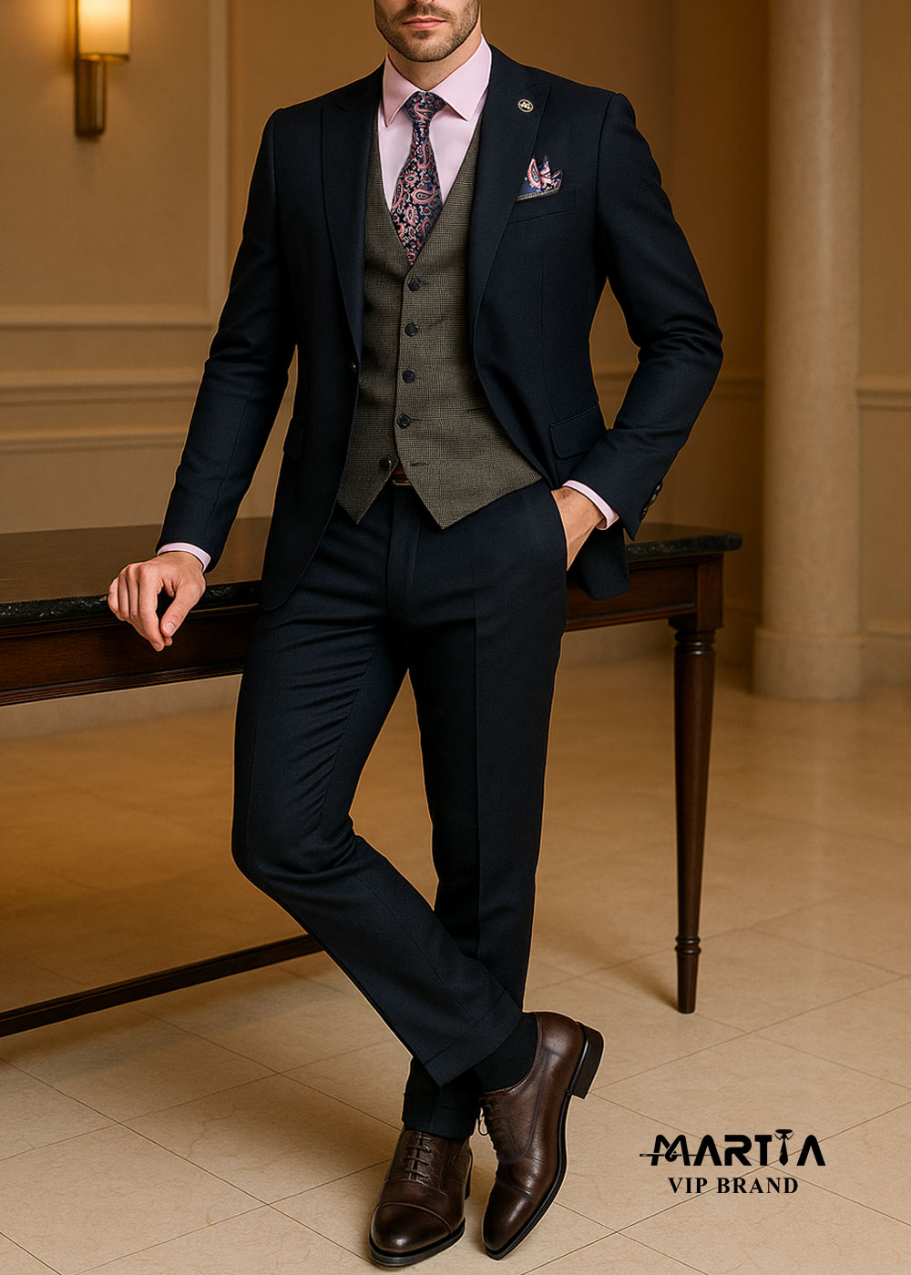 کت شلوار یقه کنت کمبین کد 33