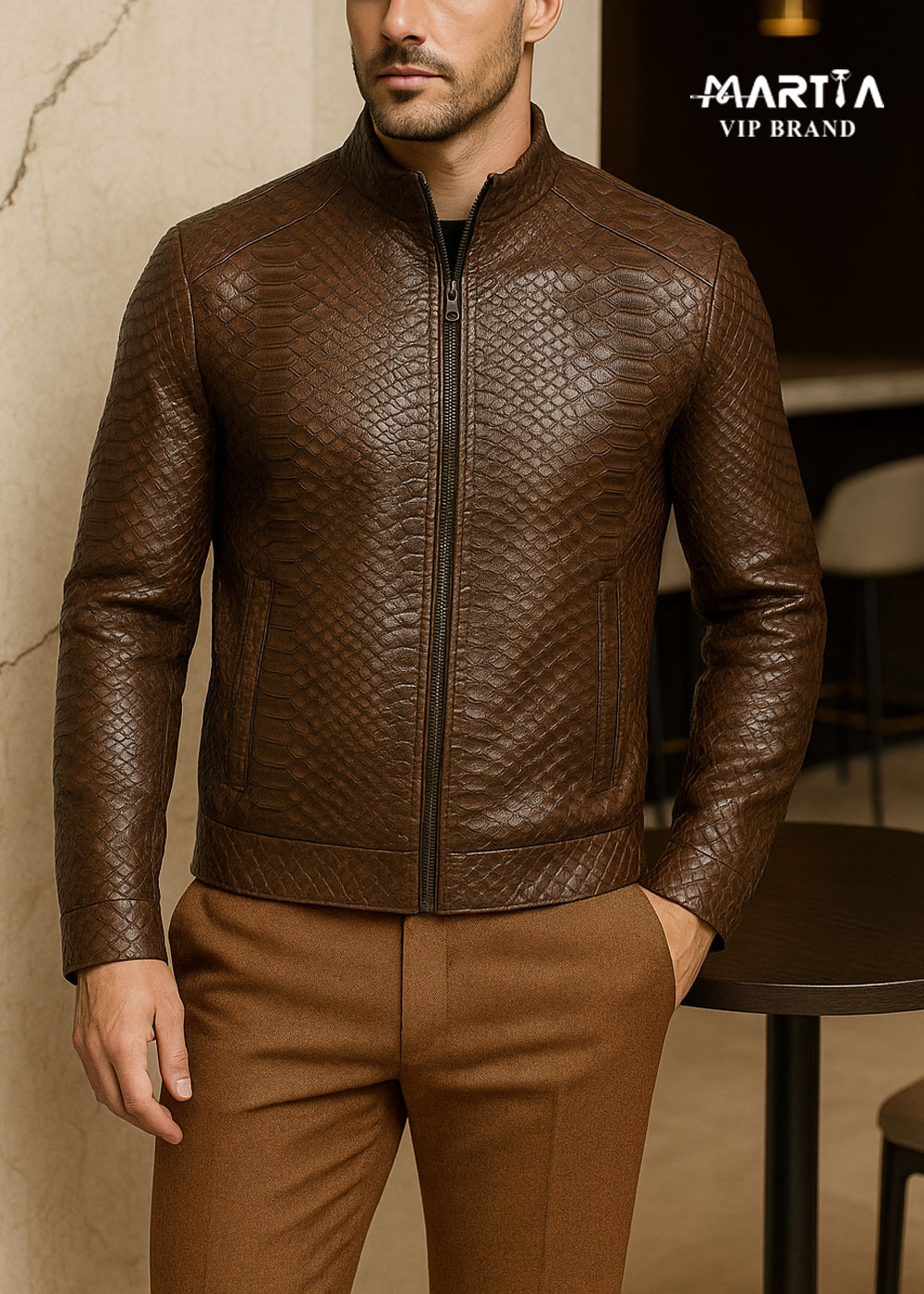 کاپشن چرم طبیعی پیتون ایتالیایی