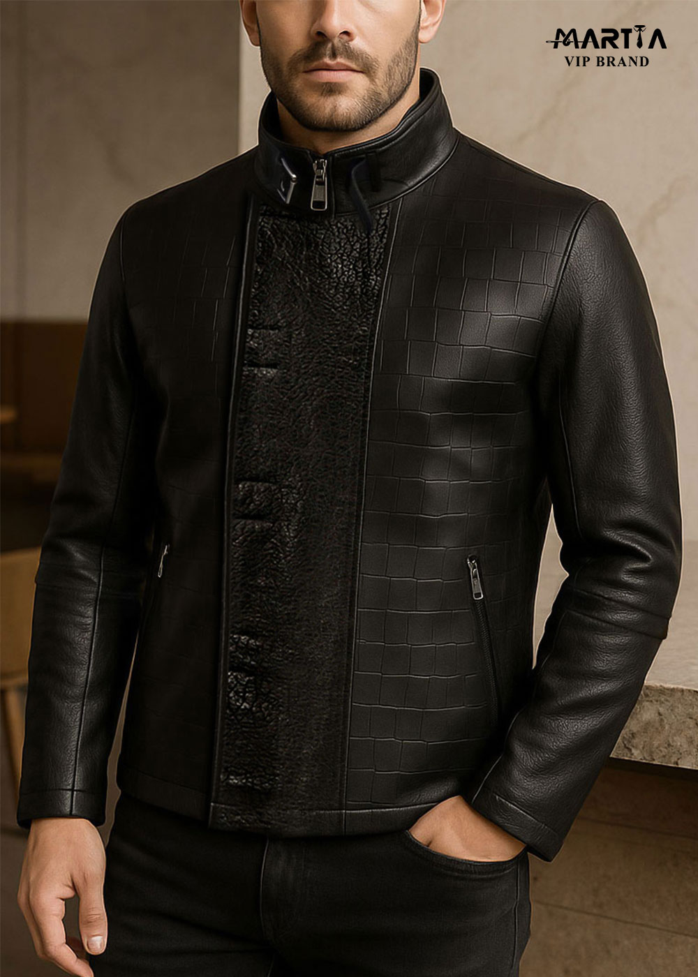 کاپشن چرم طبیعی ایتالیایی کد 14