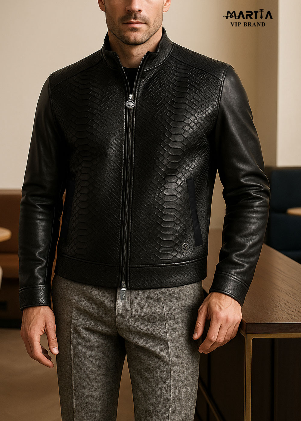 کاپشن چرم طبیعی پیتون ایتالیایی