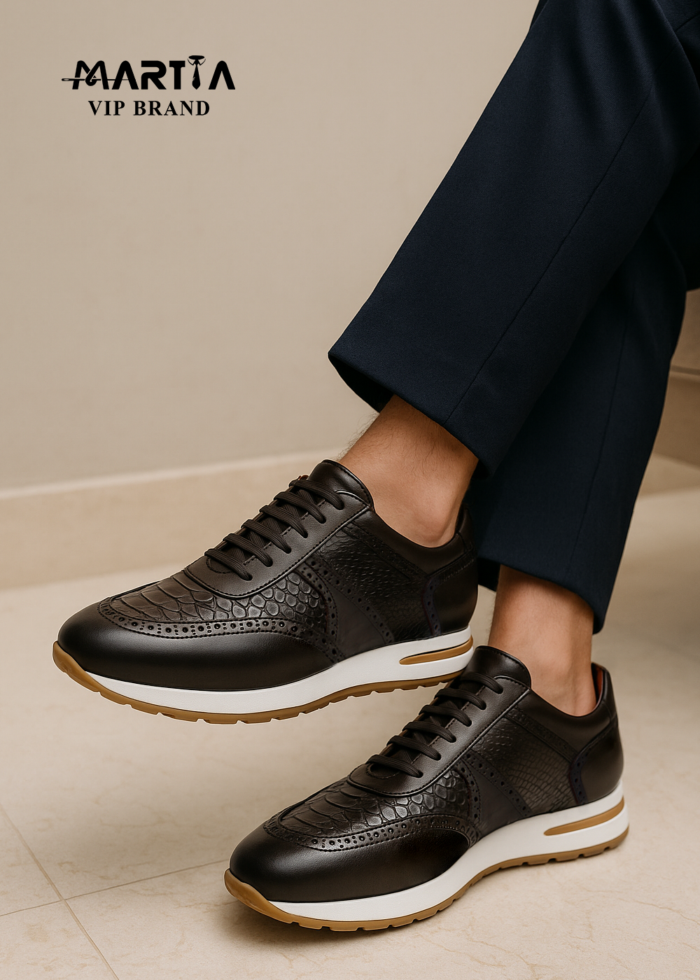 کفش اسنیکر چرم طبیعی پیتون ایتالیایی کد 23