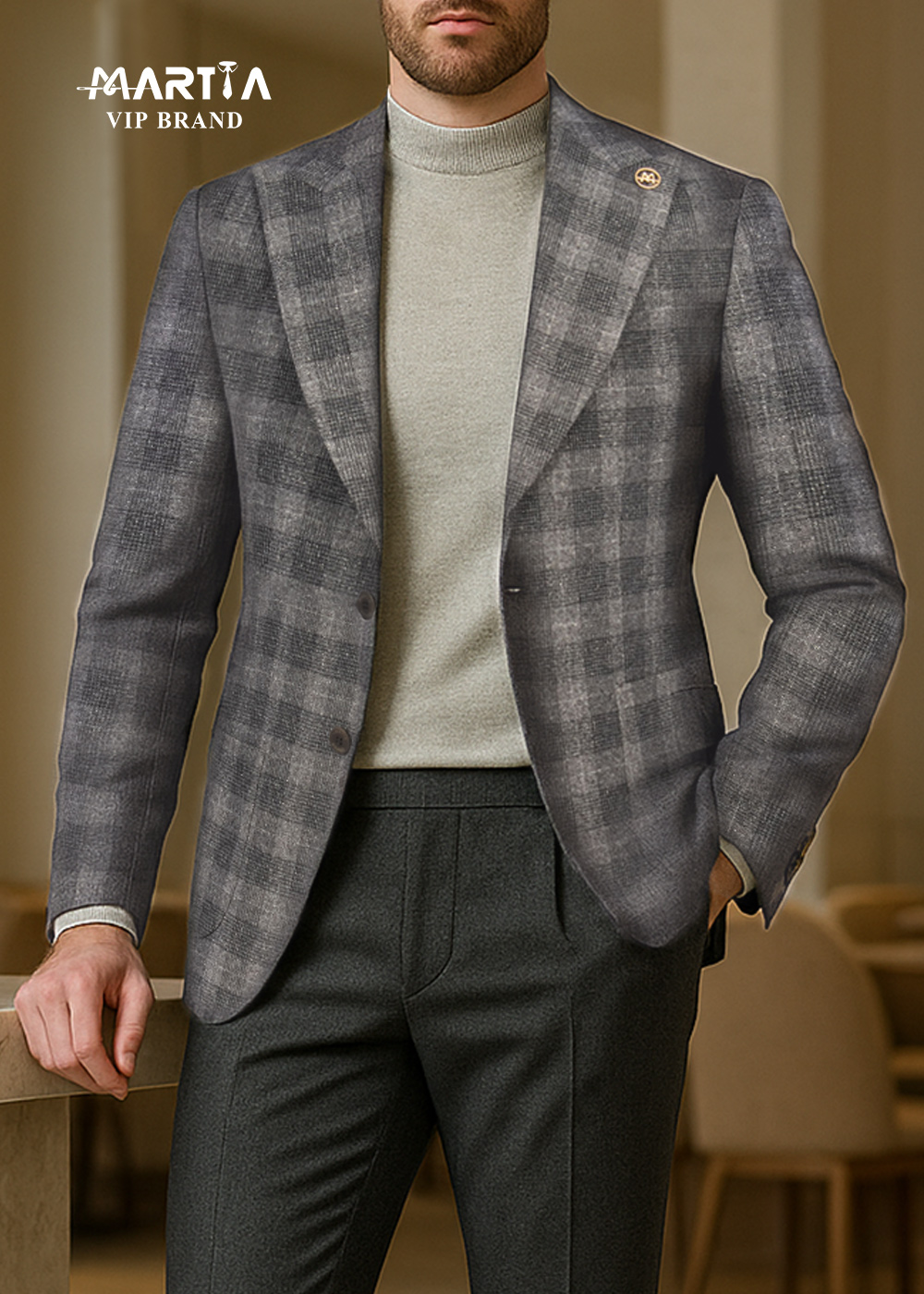 کت تک چهارخانه پارچه پشمی ایتالیایی